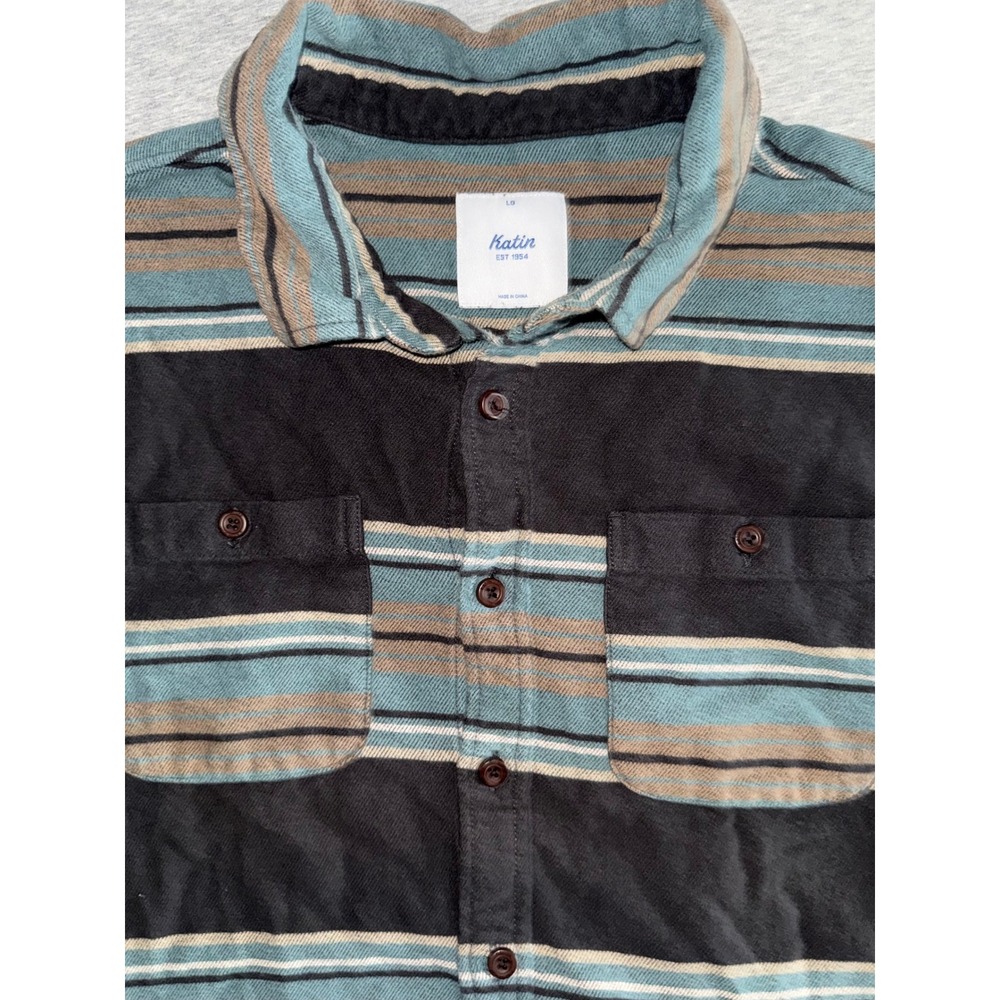 Katin Mens Heavy Flannel Striped Long Sleeve Shirt Size Large Aztec Western